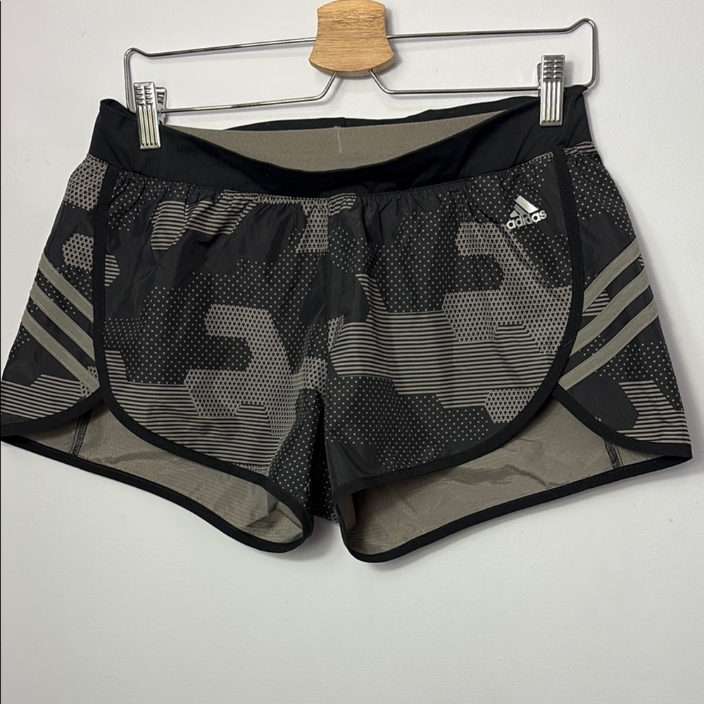 Adidas Women's Black and Gray Patterned Athletic Shorts